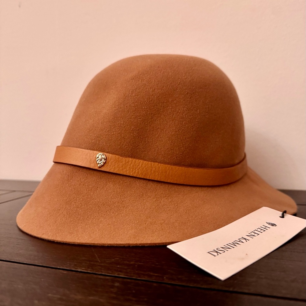 Helen Kaminski Camel Wool Hat with Leather Band